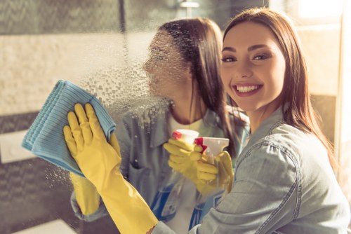 Professional carpet cleaning process in a home interior